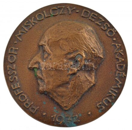 1972. 'Professzor Miskolczy Dezső akadémikus' egyoldalas bronz emlékérem (81mm) T:2 patina