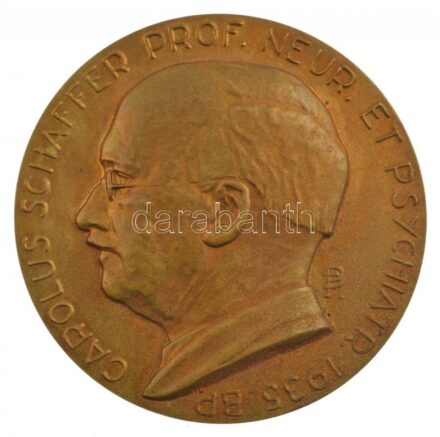 Pátzay Pál (1896-1979) 1935. 'CAROLUS SCHAFFER PROF. NEUR. ET PSYCHIATR. 1935. BP. (Schaffer Károly)' egyoldalas, vert bronz emlékérem (61mm) T:1 HPII 2066.