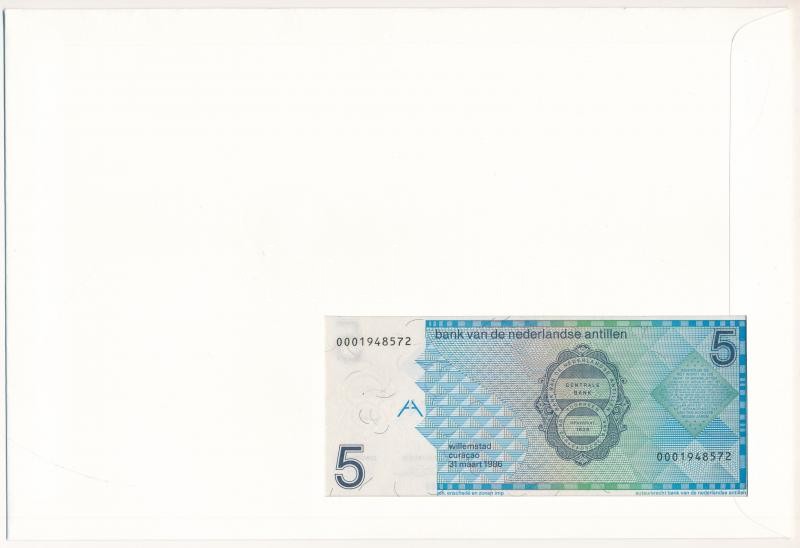 Holland-Antillák 1986. 5G borítékban, alkalmi bélyeggel és bélyegzéssel T:I Netherlands Antilles 1986. 5 Gulden in envelope with stamps and cancellations C:UNC - Image 2