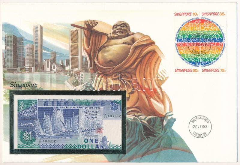 Szingapúr 1987. 1$ felbélyegzett borítékban, bélyegzéssel T:I Singapore 1987. 1 Dollar in envelope with stamp and cancellation C:UNC