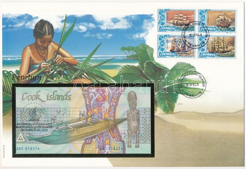 Cook-szigetek 1992. 3$ felbélyegzett borítékban, bélyegzéssel T:I Cook Islands 1992. 3 Dollars in envelope with stamp and cancellation C:UNC