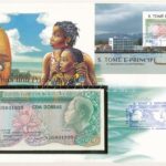 Sao Tomé és Príncipe 1989. 100D borítékban, alkalmi bélyeggel és bélyegzéssel T:I Sao Tomé and Príncipe 1989. 100 Dobras in envelope with stamps and cancellations C:UNC