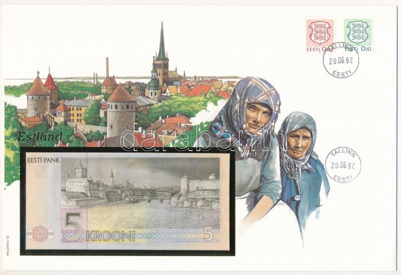 Észtország 1991. 5K felbélyegzett borítékban, bélyegzéssel T:I Estonia 1991. 5 Krooni in envelope with stamp and cancellation C:UNC