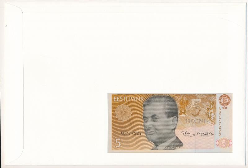 Észtország 1991. 5K felbélyegzett borítékban, bélyegzéssel T:I Estonia 1991. 5 Krooni in envelope with stamp and cancellation C:UNC - Image 2