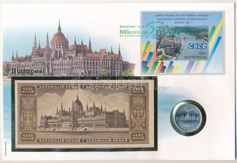 1945. 5P Al 'Parlament' + 1946. 100.000.000P felbélyegzett borítékban T:1,I-