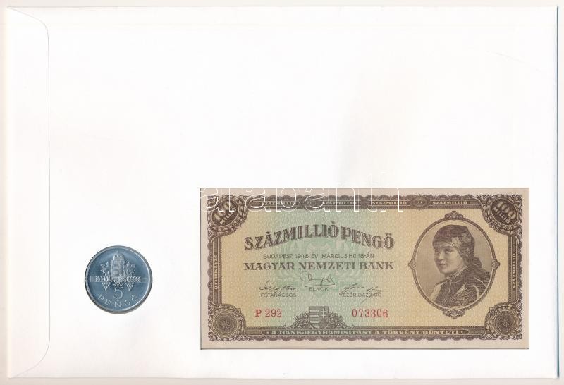 1945. 5P Al 'Parlament' + 1946. 100.000.000P felbélyegzett borítékban T:1,I- - Image 2