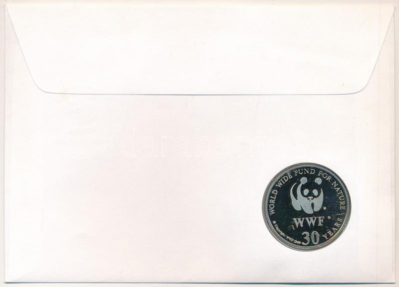 Mauritius DN (1991) 'A Világ Vadvédelmi Alap (WWF) 30. évfordulója - Nesoenas Mayeri (Rózsás galamb)' kétoldalas fém emlékérem érmés borítékban, bélyeggel és bélyegzéssel, német nyelvű ismertetővel T:PP kis patina Mauritius ND - Image 2