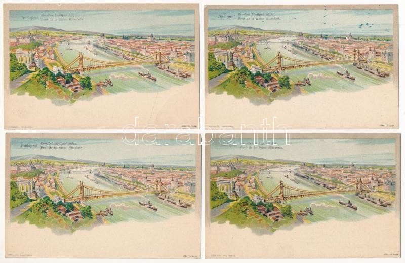 Budapest, Erzsébet királyné hídja. Székesfőv. Házinyomda - 22 db hosszú címzéses litho duplikált képeslap