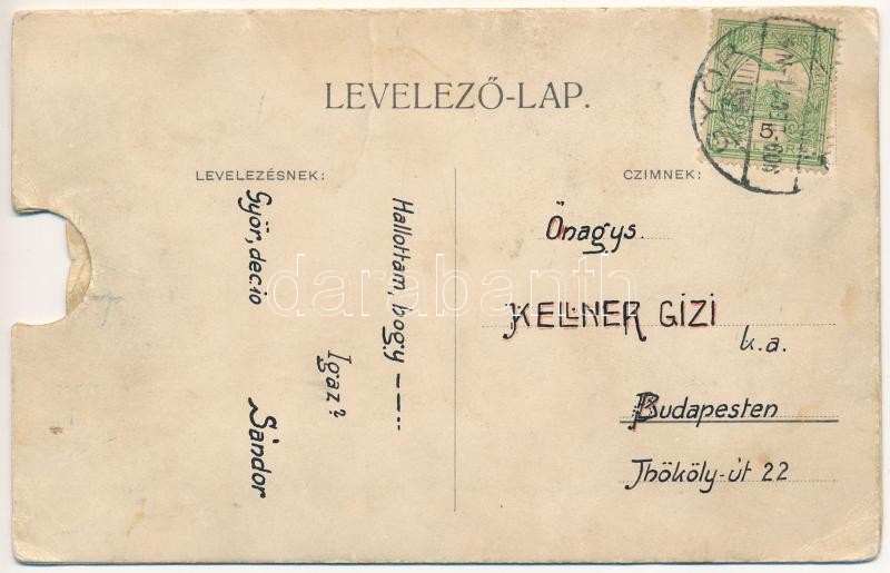 1909 Mozgó Fényképek - Lassan húzni és visszatolni. Amerikai újdonságok terjesztő-vállalat, Budapest, Csányi utca 12. Mechanikus reklám képeslap / mechanical advertising postcard - pull slowly then push back (kis szakadás / small tear) - Image 2