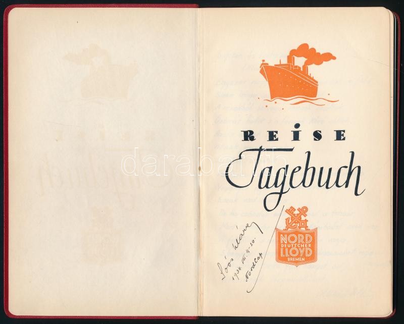 cca 1930 Hajózással kapcsolatos tétel: Hajós naplója, fejléces levélpapír, nyomtatványok - Image 2