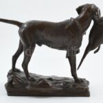 Markup Béla (1873-1945): Vadász kutya. Öntött, patinázott bronz, jelzett, öntödejel, hibátlan, m: 22cm, h: 28 cm - Image 3