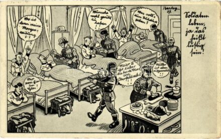 1939 Bildschnitt aus Barlog's Neuerscheinung Soldatenleben Nr. D. 1491. / Német katonai humor / German military humour (EK)