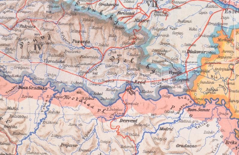 cca 1920 Magyarország közigazgatási térképe, rajta a 'trianoni ideiglenes határ'. Terv.: Kogutowicz Manó. 1 : 900.000. Bp., Magyar Földrajzi Intézet Rt., sérülésekkel, ragasztott, 116x83 cm - Image 3