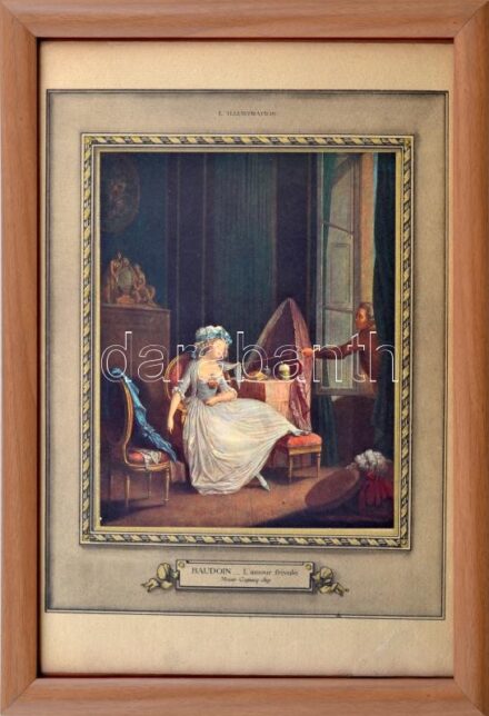 cca 2000 Baudoin - L'amour frivole. Erotikus modern nyomat. Plexiüvegezett fakeretben. Lap alja kissé sérült. 40,5x28 cm
