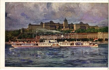 Ferencz Ferdinand Főherczeg gőzüzemű oldalkerekes személyhajó Budapesten. MFTR Művészlevelezőlap 6314-21. / Personendampfer mit der Königlichen Burg / Hungarian Passenger steamship (Rb)
