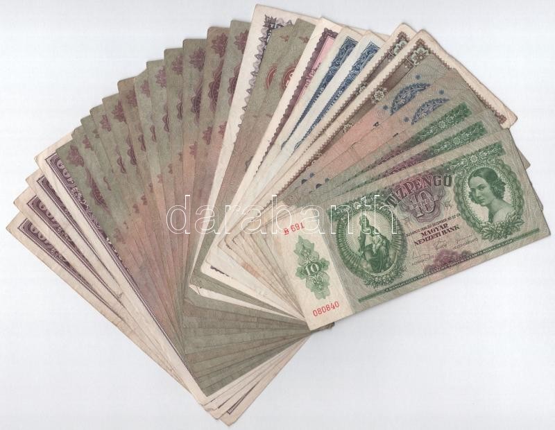 29db-os vegyes pengő bankjegy tétel, közte 1932. 50P (2x) T:III