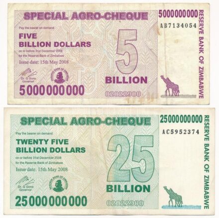 Zimbabwe 2008. 5.000.000.000$ 'SPECIAL AGRO-CHEQUE' + 25.000.000.000$ 'SPECIAL AGRO-CHEQUE' T:III Zimbabwe 2008. 5.000.000.000 Dollars 'SPECIAL AGRO-CHEQUE' + 25.000.000.000$ 'SPECIAL AGRO-CHEQUE' C:F