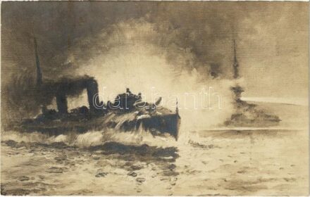 Az Osztrák-Magyar Haditengerészet torpedónaszádja / K.u.K. Kriegsmarine Torpedoboot im Lichtkegel / WWI Austro-Hungarian Navy torpedo boat. Phot. Alois Beer + 'K.u.K. Marinefeldpostamt'