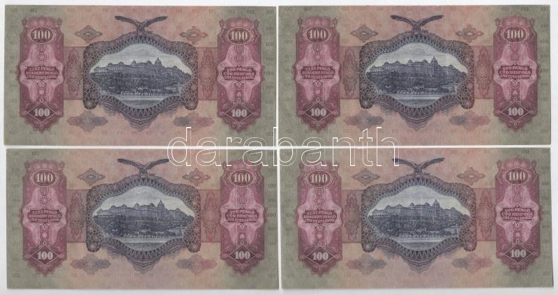 1930. 100P (4x) ' E 599 093291 - E 599 093292, E 599 093297 - E 599 093298,' páronként sorszámkövetők T:II,II- Adamo P17 - Image 2