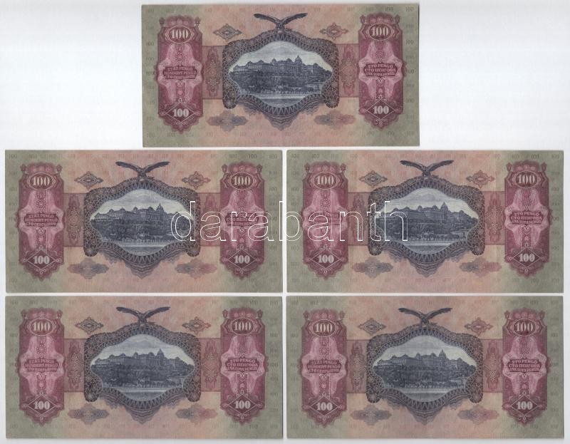 1930. 100P (5x) 'E 602 093405 - E 602 093409 ', sorszámkövetők T:II-III mind szép papír! Adamo P17 - Image 2