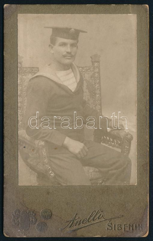 cca 1900 Sibenik k.u.k. Kriegsmarine haditengerész kartonált vizitkártya 6x9 cm / Sibenik Austro Hungarian navy soldier in uniform photo
