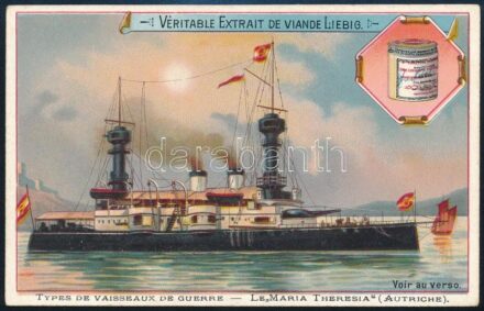 cca 1900 Az SMS Maria Theresia k.u.k. hadihajó lithografált Liebig gyűjtőkártya 11x7 cm