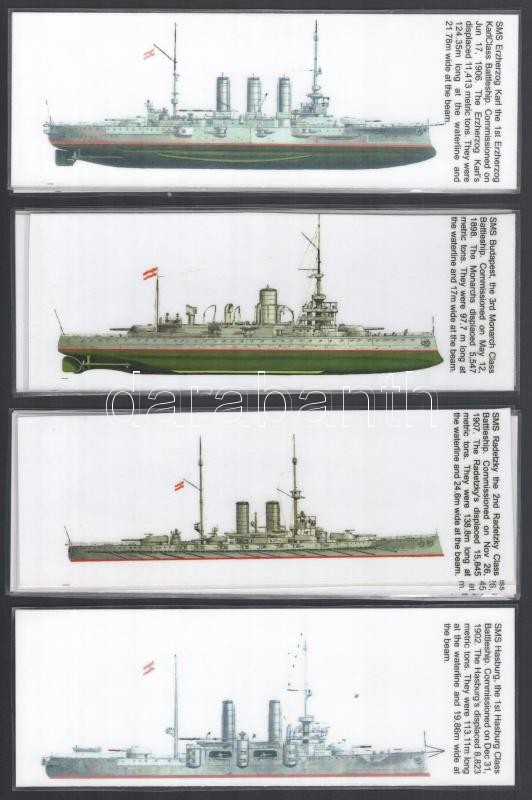 13 db I. világháborús hadihajót ismertető laminált kártya. két oldalas 20x7 cm - Image 2
