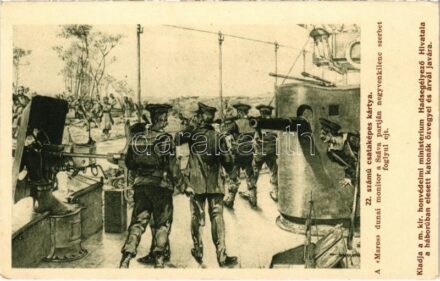 22. számú csataképes kártya. A Maros dunai monitor a Száva partján 49 szerbet foglyul ejt. Dunaflottilla. A Hadsegélyező Hivatal kiadása / K.u.K. Kriegsmarine Donauflottille / WWI Austro-Hungarian Navy art postcard, Danube Fleet River