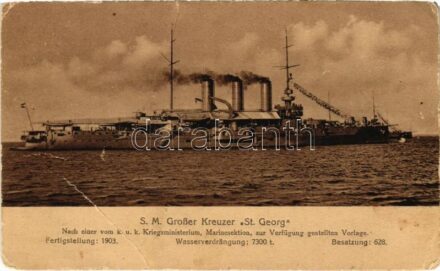 SMS Sankt Georg osztrák-magyar páncélos cirkáló / SM Großer Kreuzer 'St. Georg' K.u.K. Kriegsmarine Panzerkreuzer / WWI Austro-Hungarian Navy, SMS Sankt Georg armored cruiser. Marine-Erinnerungs-Karte Nr. 59A (EB)