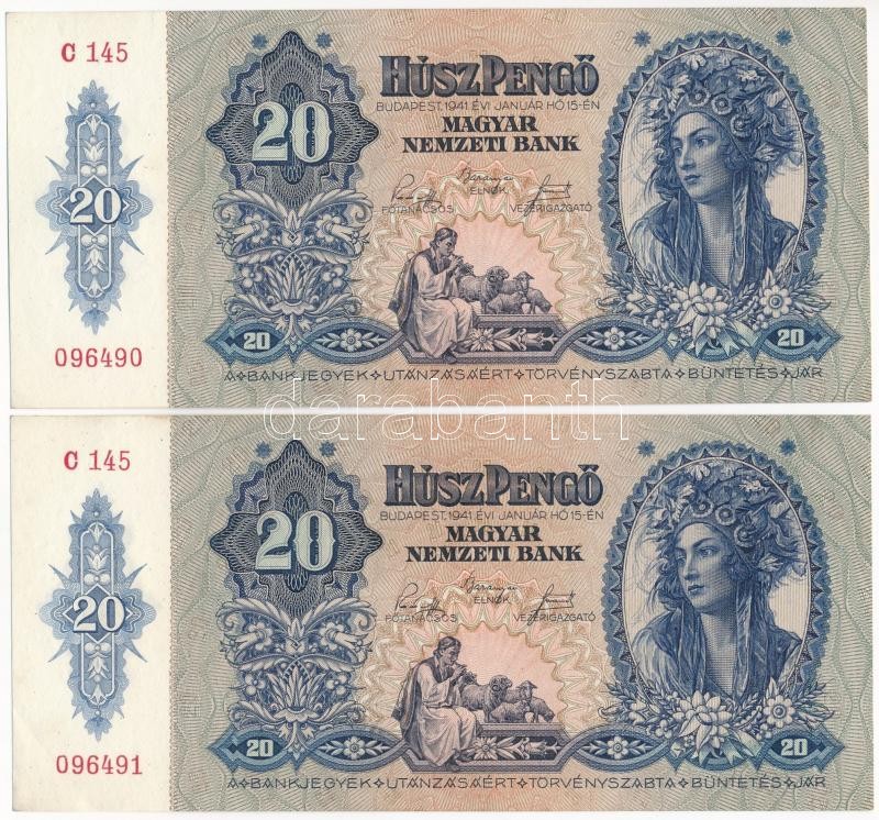 1941. 20P (2x) sorszámkövetők 'C 145 096490 - C 145 096491' T:II,II- Adamo P12
