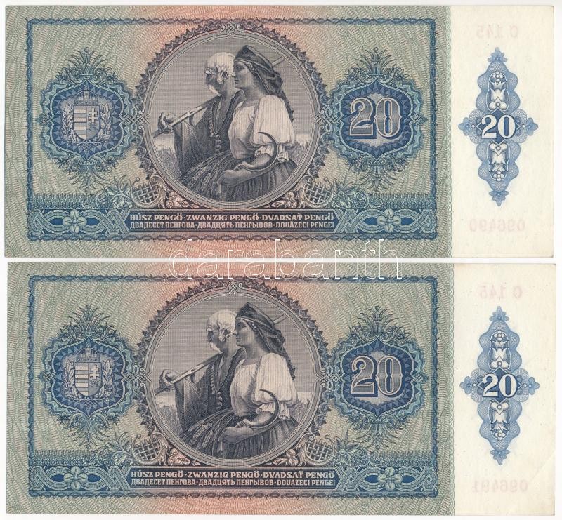 1941. 20P (2x) sorszámkövetők 'C 145 096490 - C 145 096491' T:II,II- Adamo P12 - Image 2