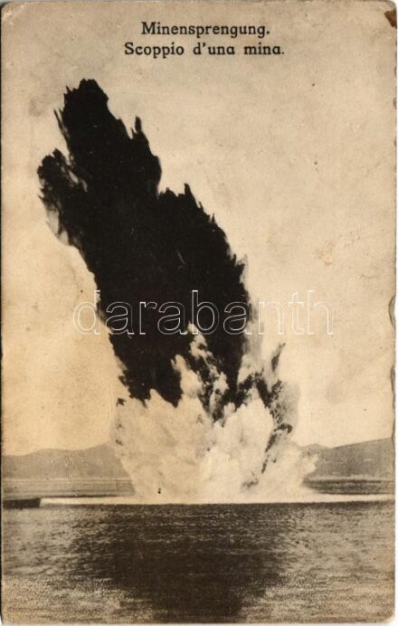 1917 Minensprengung. K.u.K. Kriegsmarine / Osztrák-magyar haditengerészet, víz alatti akna robbanása / Austro-Hungarian Navy underwater mine blast. C.F.P. 1917/18. 19. (EK)