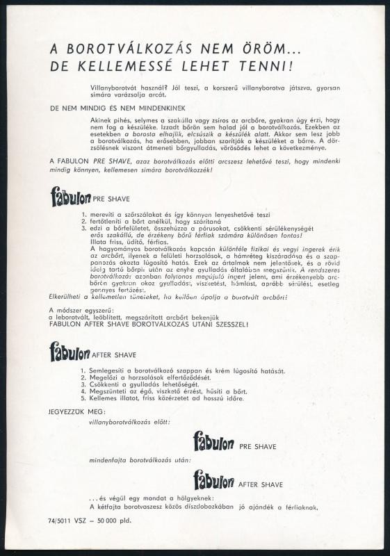 1974 Fabulon a férfiaknak, kisplakát / reklámlap, kétoldalas. Offset-ny., 23,5x16,5 cm - Image 2
