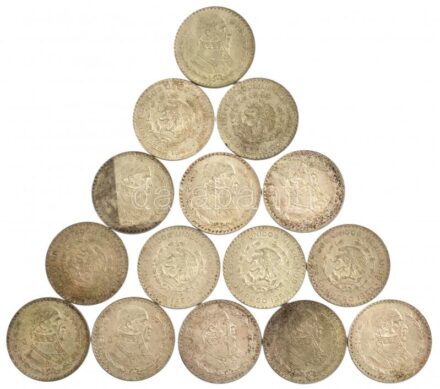 Mexikó 1958. 1P Ag 'Jose Morelos' (15x) T:2-2- patina Mexico 1958. 1 Peso Ag 'Jose Morelos' (15x) C:XF-VF patina Krause KM#459