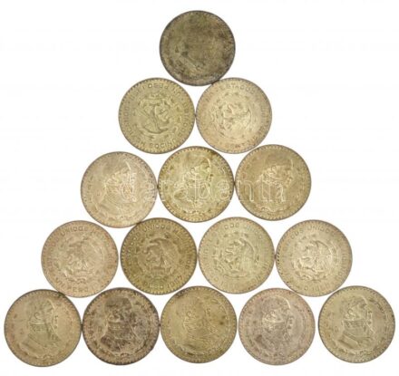 Mexikó 1957. 1P Ag 'Az alkotmány 100. évfordulója' + Mexikó 1957-1958. 1P Ag 'Jose Morelos' (14x) T:2-2- patina Mexico 1957. 1 Peso Ag '100th Anniversary of Constitution' + Mexico 1957-1958. 1 Peso Ag 'Jose Morelos' (14x) C:XF-VF patina Krause