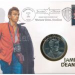 Marshall-szigetek 1996R 5$ Cu-Ni 'James Dean', érmés borítékban, első napi bélyegzéses bélyeggel T:PP Marshall Islands 1996R 5 Dollars Cu-Ni 'James Dean' in coin envelope with first day of issue stamp and cancellation C:PP Krause KM#303