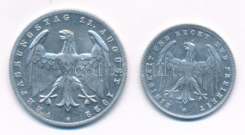 Németország / Weimari Köztársaság 1922G 3M Al '3 éves weimari alkotmány' forgalmi emlékérme + 1923G 200M Al T:2 kis patina Germany / Weimar Republic 1922G 3 Mark Al '3 Years of Weimar Constitution' circulating commemorative coin + 1923G - Image 2