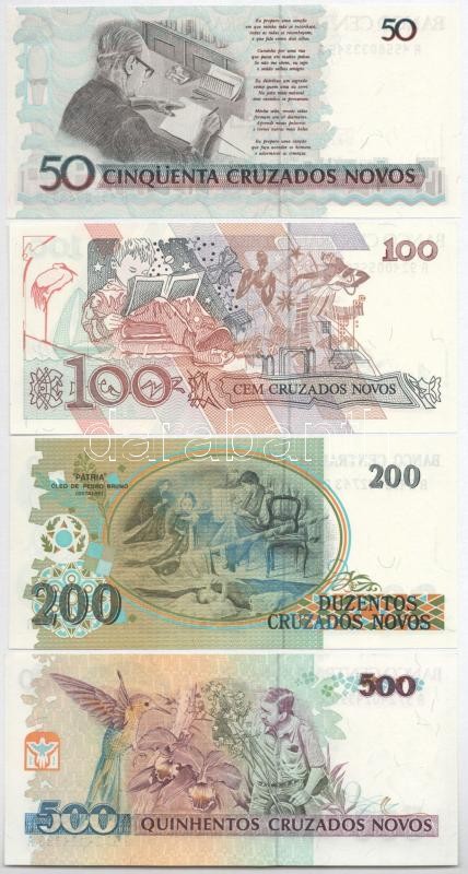 Brazília 1990. 50C-500C, mindegyik felülbélyegzéssel T:I,I- Brazil 1990. 50 Cruzeiros - 500 Cruzeiros, all with overorint C:UNC,AU - Image 2