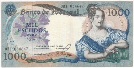 Portugália 1967. 1000E '0BJ 034647' T:III kis folt Portugal 1967. 1000 Escudos '0BJ 034647' C:F small spot Krause P#172