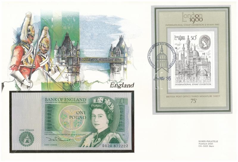 Nagy-Britannia / Anglia 1981-1984. 1P felbélyegzett borítékban, bélyegzéssel T:I Great Britain / England 1981-1984. 1 Pound in envelope with stamp and cancellation C:UNC