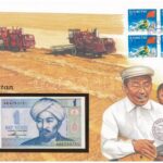 Kazahsztán 1993. 1T felbélyegzett borítékban, bélyegzéssel T:I Kazakhstan 1993. 1 Tenge in envelope with stamp and cancellation C:UNC
