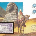 Egyiptom DN (1982-1986) 5P felbélyegzett borítékban, bélyegzéssel T:1 Egypt ND (1982-1986) 5 Piastres in envelope with stamp and cancellation C:UNC
