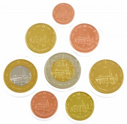 Monaco 2005. 1c-2E (8xklf) próbaveret forgalmi sor karton dísztokban, tanúsítvánnyal T:1 Monaco 2005. 1 Cent - 2 Euro (8xdiff) trial strike coin set in cardboard case, with certificate C:UNC