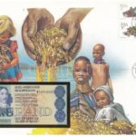 Dél-Afrika DN (1990) 2R felbélyegzett borítékban, bélyegzéssel T:I South-Afrika ND (1990) 2 Rand in envelope with stamp and cancellation C:UNC