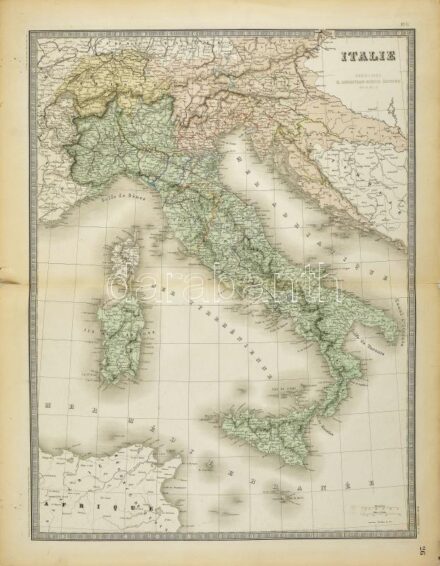 1862 E. Andriveau-Goujon: Olaszország nagyméretű térképe acélmetszet. 46x62 cm / 1861 E. Andriveau-Goujon: Etched map of Italy