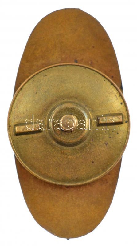 ~1947. 'Aranykalászos Gazda' Tildy-címeres zománcozott bronz jelvény, csavaros hátlap, 'CEGLÉD 25' gravírozással (46x24mm) T:1-,2 ph. / Hungary ~1947. 'Aranykalászos Gazda' enamelled screwback bronze badge with Tildy coat of arms, engraved - Image 2