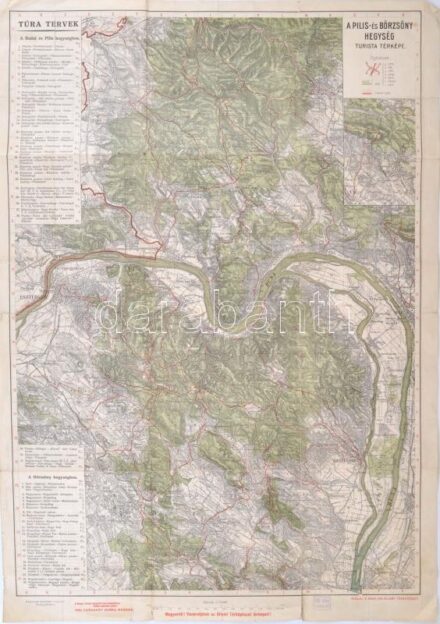 1927 A Pilis- és Börzsöny-hegység turistatérképe, kiadja: M. Kir. Állami Térképészet, szakadásokkal, 52,5×49 cm