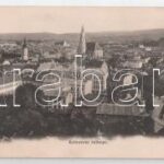 Kolozsvár, Cluj; Három részes kinyitható panorámalap. Schuster Emil kiadása / 3-tiled folding panoramacard (hajtásnál szakadt / bent til broken)