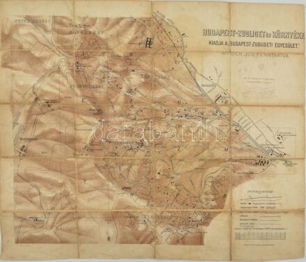 1908 Budapest-Zugliget és környéke térkép, kiadja a Budapest-Zugligeti Egyesület, 1 : 10.000, Bp., Magyar Földrajzi Intézet Rt., hajtva, kopásokkal, szakadásokkal, 66x55,5 cm