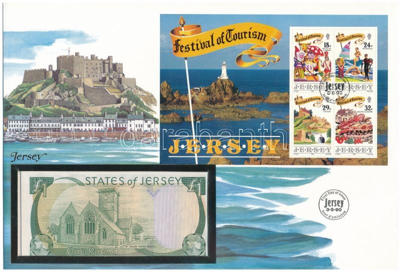 Jersey 1989. 1P felbélyegzett borítékban, bélyegzéssel T:I Jersey 1989. 1 Pound in envelope with stamp and cancellation C:UNC